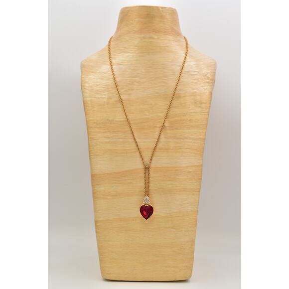 Swarovski Vintage Red Crystal Heart Necklace Rhinestone Gold Swan Signed BinBJ - Picture 7 of 12